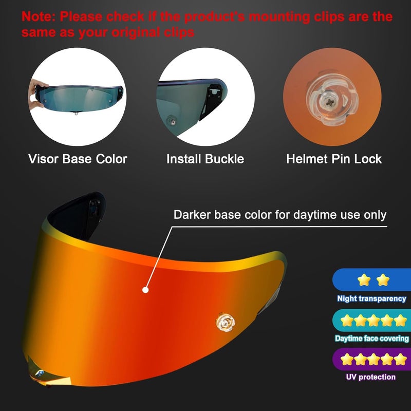 psler Pista GP RR visor - Pista Helmet Visor Motorcycle Face Shield Replacement for Pista GPR CORSA-R Pista GPRR RACE 3,Deep Gold Red - Image 4